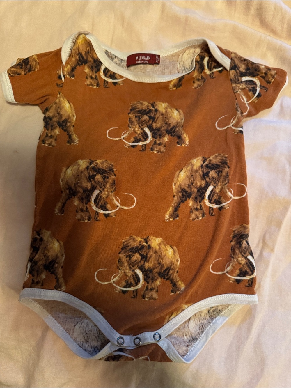 Milkbarn Wooly Mammoth 100% certified organic cotton onesie 12-18 months